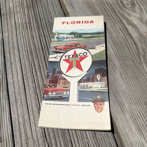 TEXACO OIL SERVICE STATION HIGHWAY ROAD MAP OF FLORIDA 60s VINTAGE