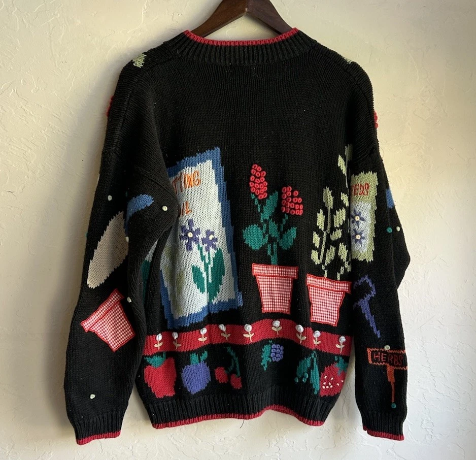 Винтажный плющ кардиган свитер M новинка сад растение леди цветы фрукты овощи - Изображение 2 из 4