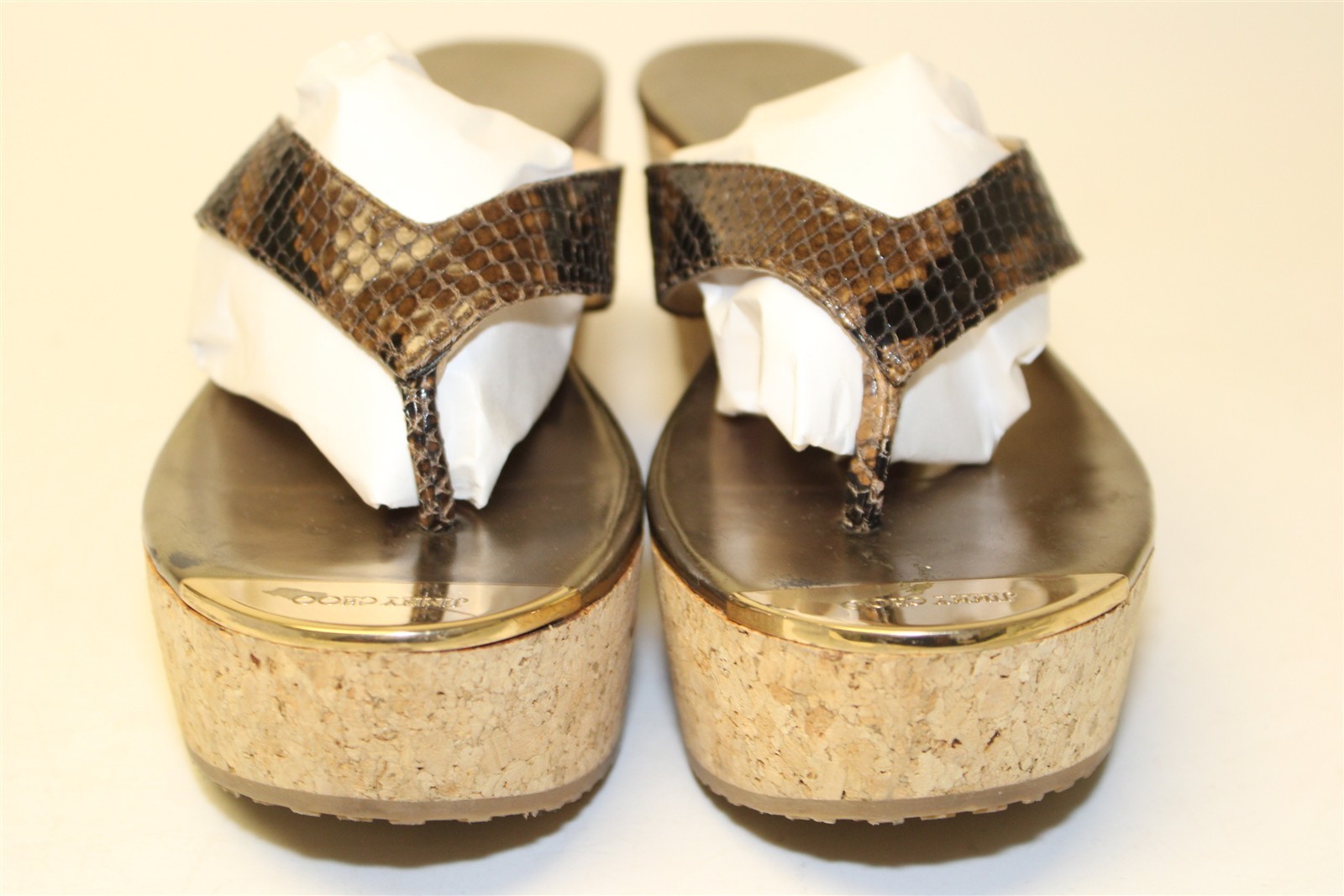 Jimmy Choo Python-Print Leather Wedge Sandals Wom… - image 3