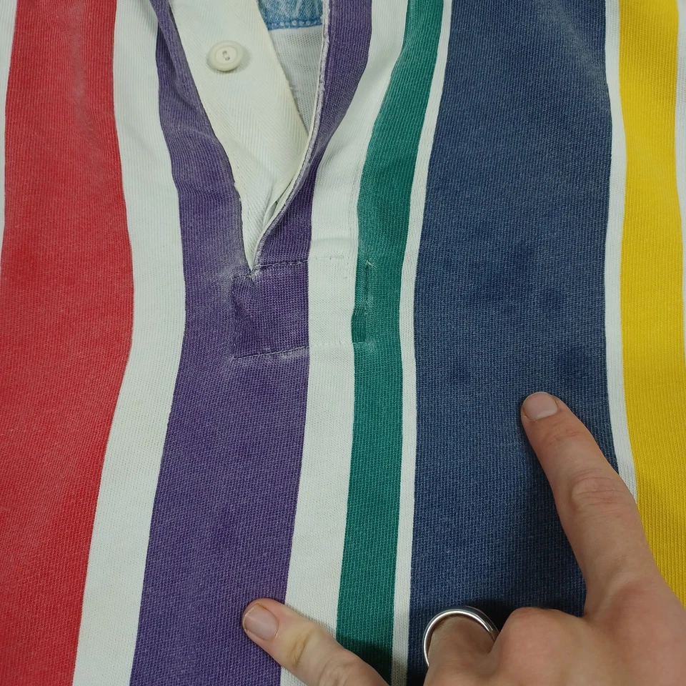 Vintage American Eagle Shirt Mens XL Blue Striped Rugby 90s Denim Collar - Image 4 of 4