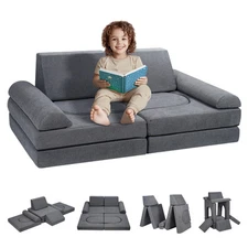 Modular Kids Play Couch 10Pcs DIY Creative Toddler Sectional Sofa Grey