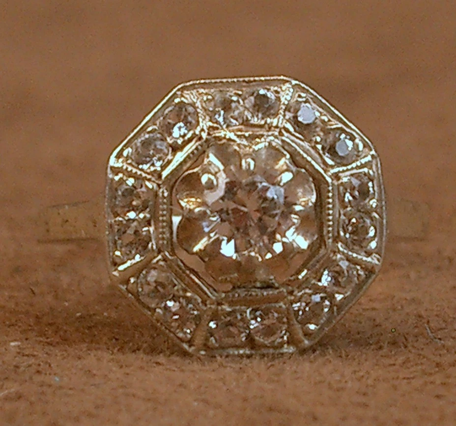 Belle bague ancienne Art Déco en argent massif sertie de pierres blanches - Photo 2/4