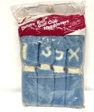 Pom Pom Golf Club Head Covers Knit Socks BABY BLUE New Vintage NOS High Skore