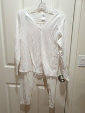 Cuddl Duds Womens Sz L White Long Sleeve V-Neck Top  Pants Sz M Chill Chasers