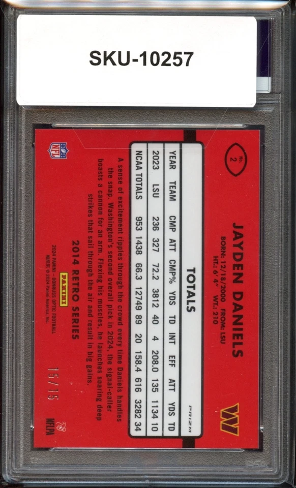 Donruss Optic Jayden Daniels 2024 - 2014 Retro - ICE/15 RC - PSA 10 GEM MT Foto 2 de 2