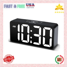 Small Digital Alarm Clock with Big Numbers Display Dimmer Charging Port, (White)