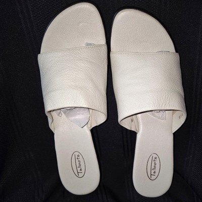 Talbots Wedge Slide Sandals Womens 8.5 Ivory Leather Open Toe Brazil