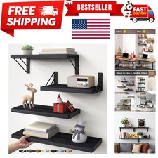 Wall Mounted Floating Shelves, Wood Floating Wall Shelf for Books & Decor, Sm...