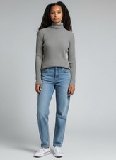 Gray Rib Knit Tunic Sweater Women s Small Turtleneck Long Sleeve Pullover