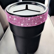 INSTOME Bling Car Trash Can with Lid Bling Change Can, pink