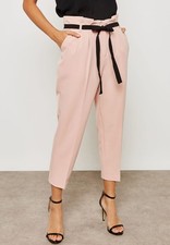 Miss Selfridge women's pink trousers size 36 paper bag with fashion belt