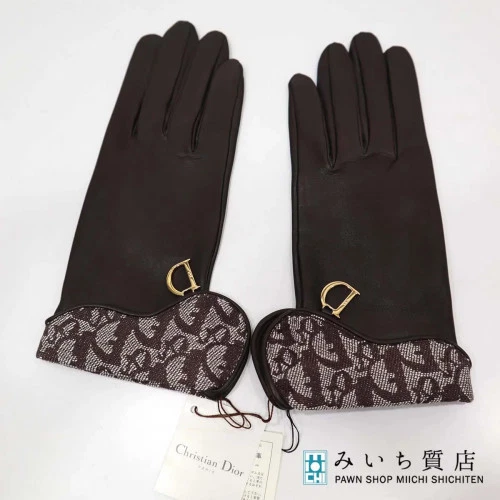 Gants Christian Dior toile cuir trotteur marron M3596 protection contre le froid jamais utilisés