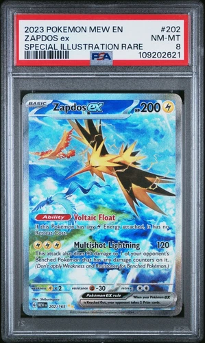 Zapdos Ex 202/165 Mew EN 151 Special Illustration Rare Pokemon PSA 8 NM
