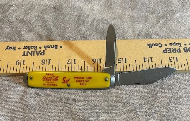 Faca de bolso 1933 CHICAGO WORLD'S FAIR COCA-COLA - EXCELENTE ESTADO (AMARELO) - Imagem 4 de 4