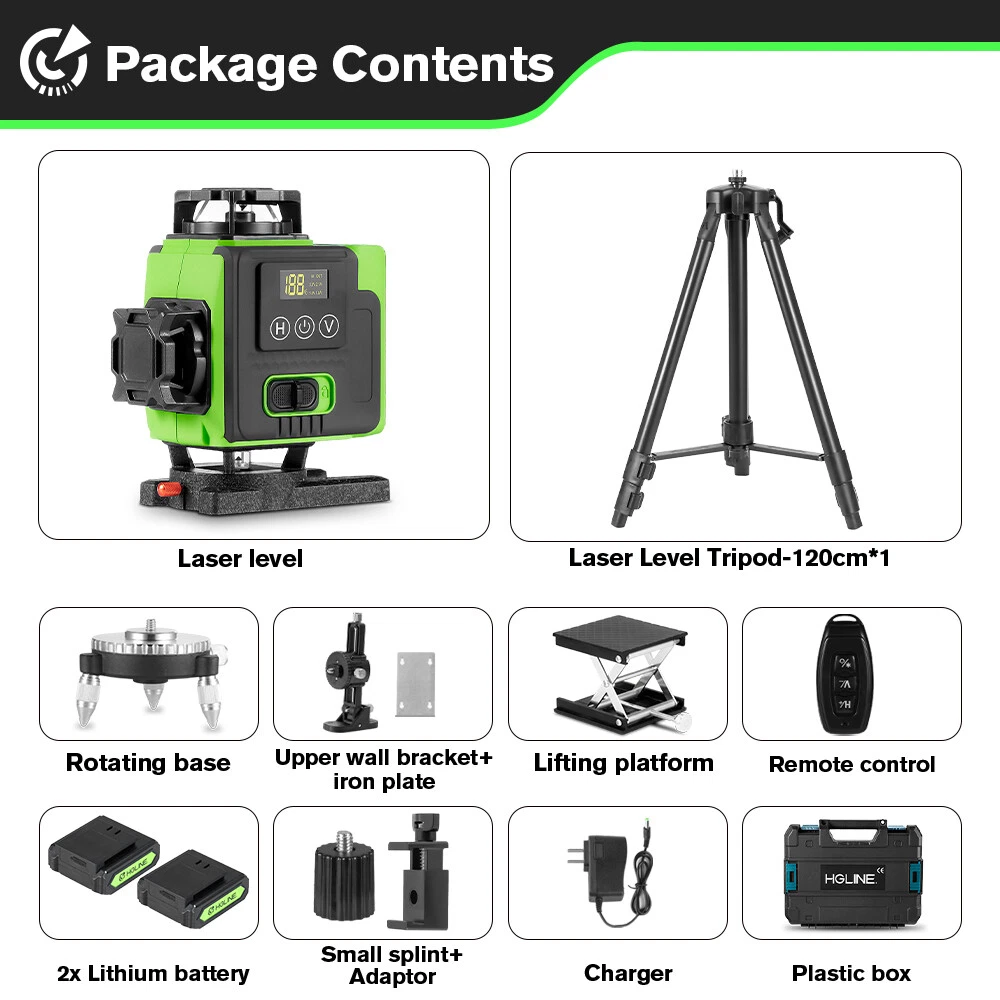 Laser Level Self Leveling with Tripod 4x360° Cross Line Laser for Construction