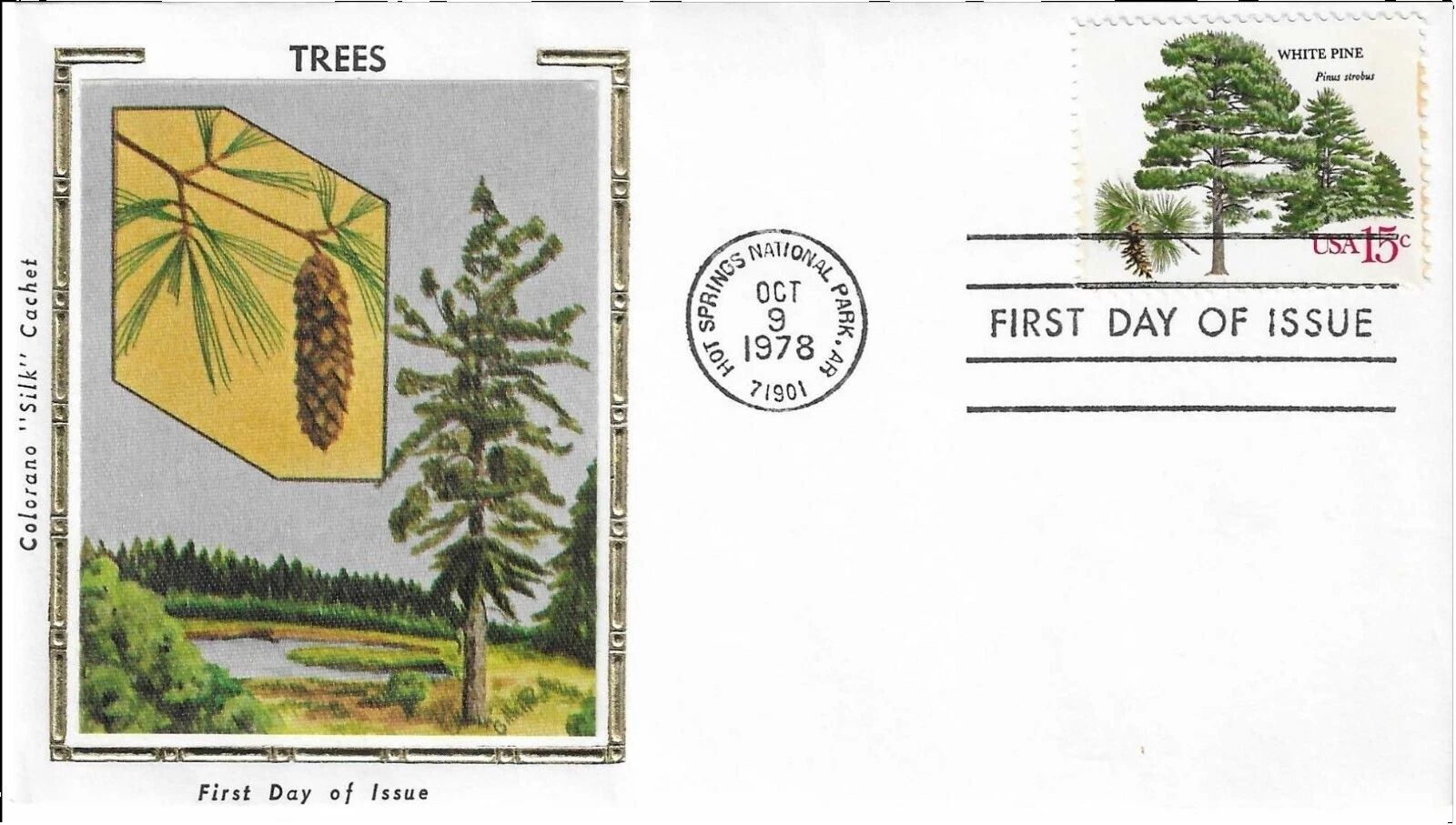 Primer día de emisión de los árboles con primera estampilla de una emisión de estampillas postales