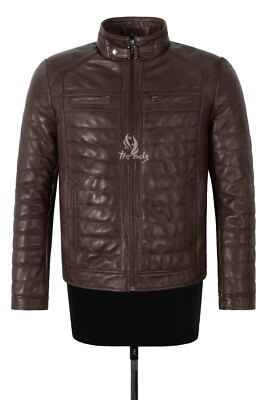 Herren Sport Mode gesteppt wattiert Puffy Lammleder Leder Freizeit Biker Jacke
