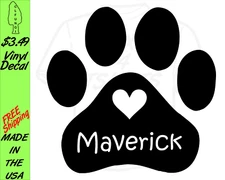 Personalized Paw Print Decal, Pet Name custom Decal Sticker, Dog or Cat USA