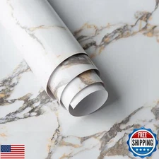White Gloss Gold Veins Marble Granite Contact Paper peel and stick Wallpaper 