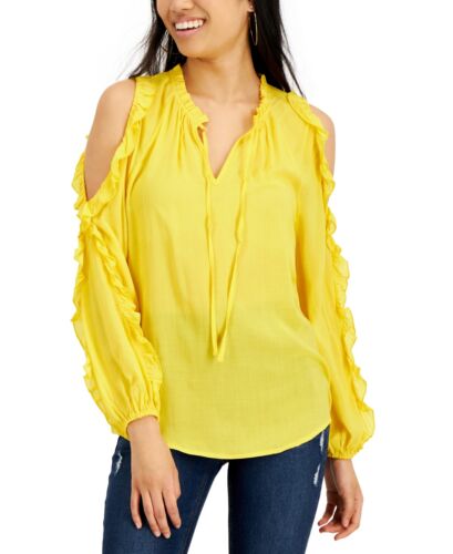 Willow Drive Women's Ruffled Cold Shoulder Top Yellow Size Medium | eBay