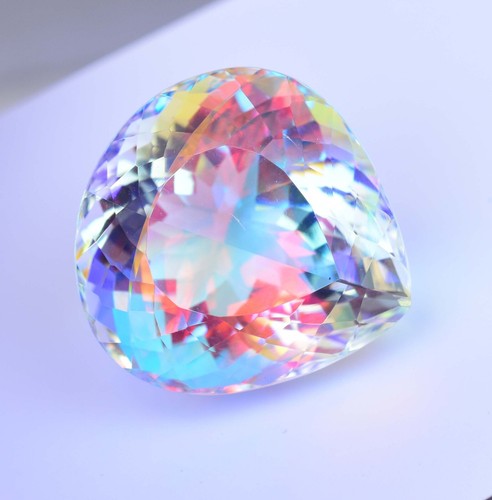 Natural Mystic Quartz 61.80 Ct Rainbow Color Stunning Certified Pear Gemstone - Picture 8 of 8