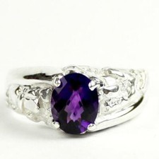 925 Sterling Silver Men's Nugget Ring, Amethyst, SR368