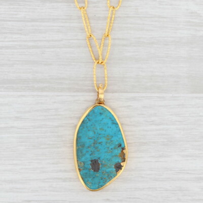 New Nina Wynn Turquoise Pendant 17.5'' Necklace Sterling Gold Vermeil