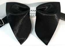 Oversized Black Satin Bling Rhinestones Bow tie Vintage style 70`s Wedding Prom