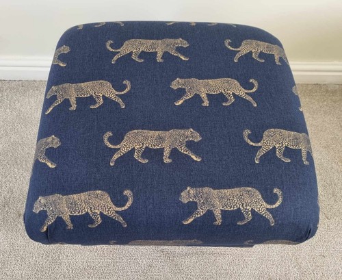 Storage Footstools in Fryetts Leopards Fabric Burnt Orange Teal Gold Blue Pouffe - Picture 34 of 35