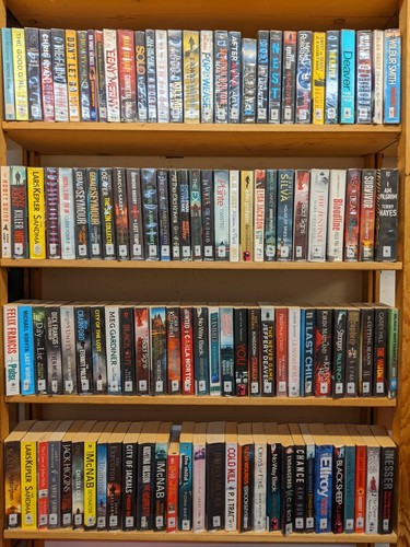 THRILLER / ADVENTURE BOOKS: LARGE job lot mixed box of about 30 fiction books - Picture 2 of 3