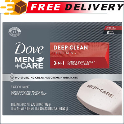 8pk Dove Men+Care Body & Face Bar More Moisturizing Than Bar Soap Deep Clean