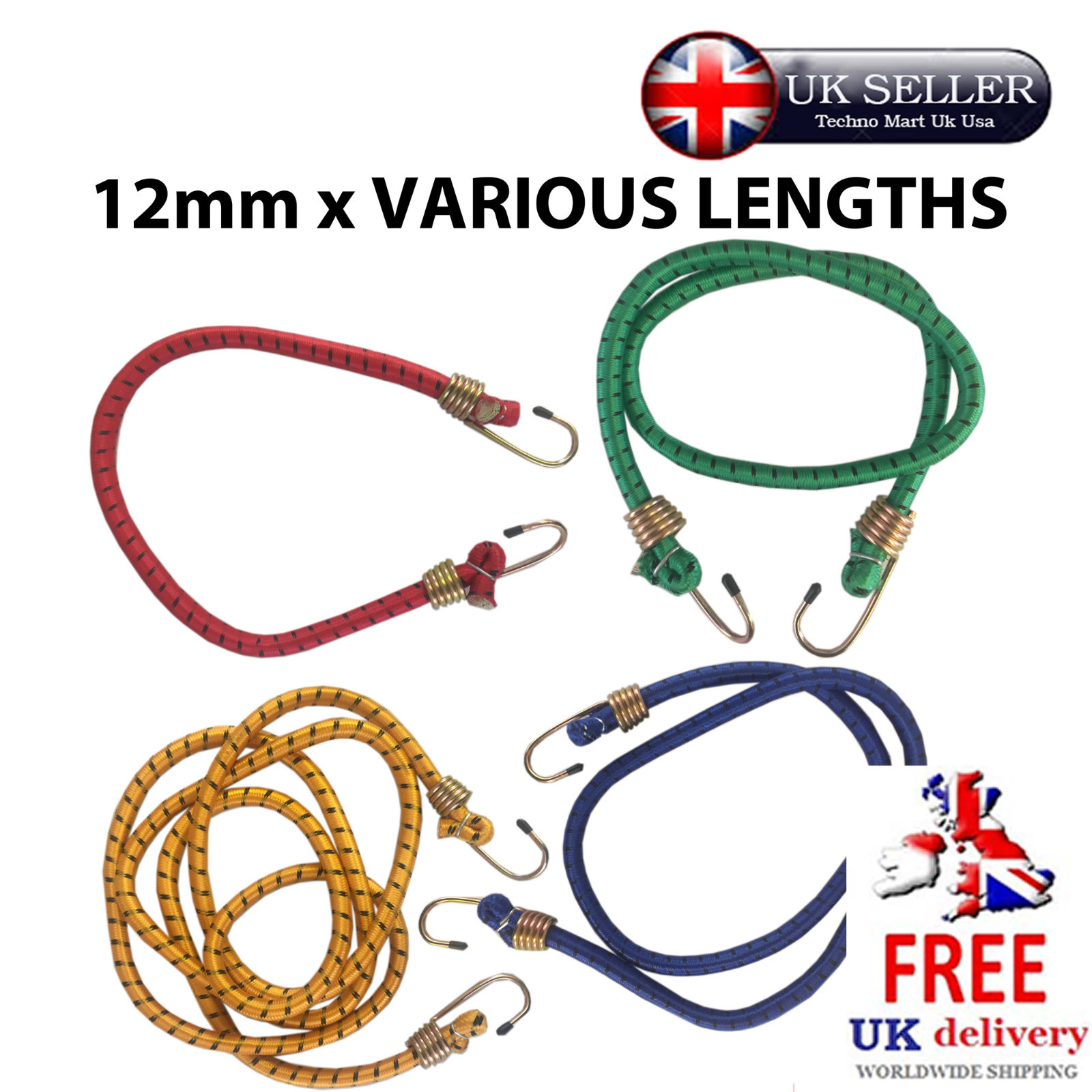 12mm 1/2” Bungee Rope Cord Octopus Hooks Luggage Elastic Tension Straps