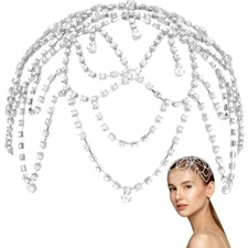 1920's Crystal Cap Headpiece Rhinestone Head Chain Gatsby Hair Accessories