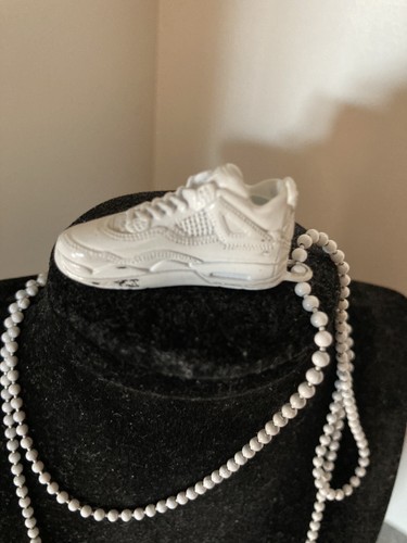 White Jordan #4 Shoe Pendant And Necklace - Picture 4 of 6
