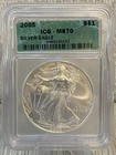 2005 American Silver Eagle $1 ICG MS70 Green Label 1 oz .999 Fine Silver Dollar.