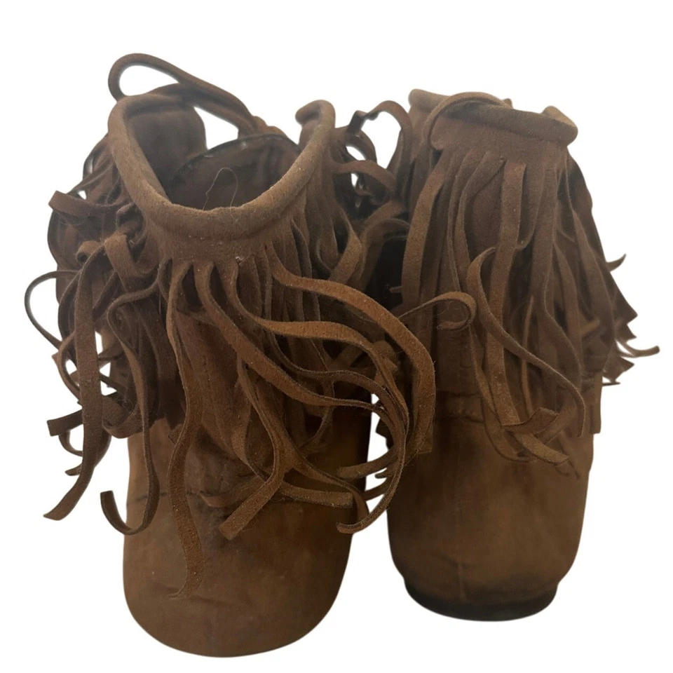 Western Fringe Ankle Bootie Brown SIZE 9 Boho Cowgirl Leather Charlie Albert - Image 4 of 4
