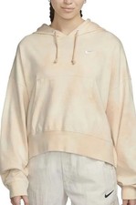 Nike Women's Size S Oversized Cropped Tie Dye Orange Beige White Jersey Hoodie