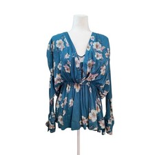 Free People Tuscan Dreams In Turquoise Blue Floral Romantic Tunic Mini Dress