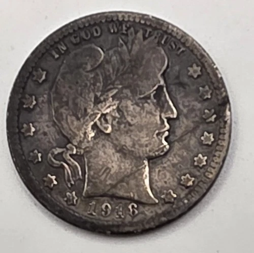 《Silver》1916 USA BARBER QUARTER -- .1808 OZ of SILVER!!!