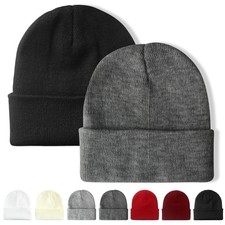 NPQQUAN 2 Packs Beanie for Men Women Winter Hats One Size, Black grey