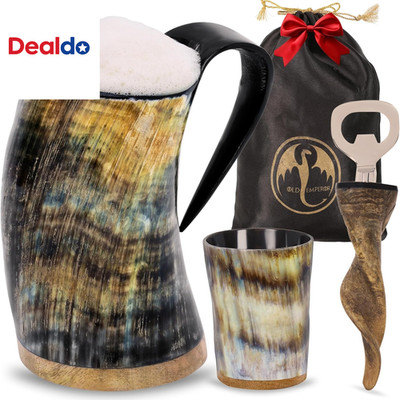 Viking Drinking Horn Mug, 16-20Oz| Shot Glass and Bottle Opener| Ultimate Unique