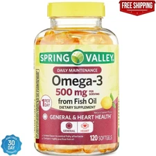 Spring Valley Fish Oil Omega-3 General Supplement Softgels, 500 mg, 120 Count