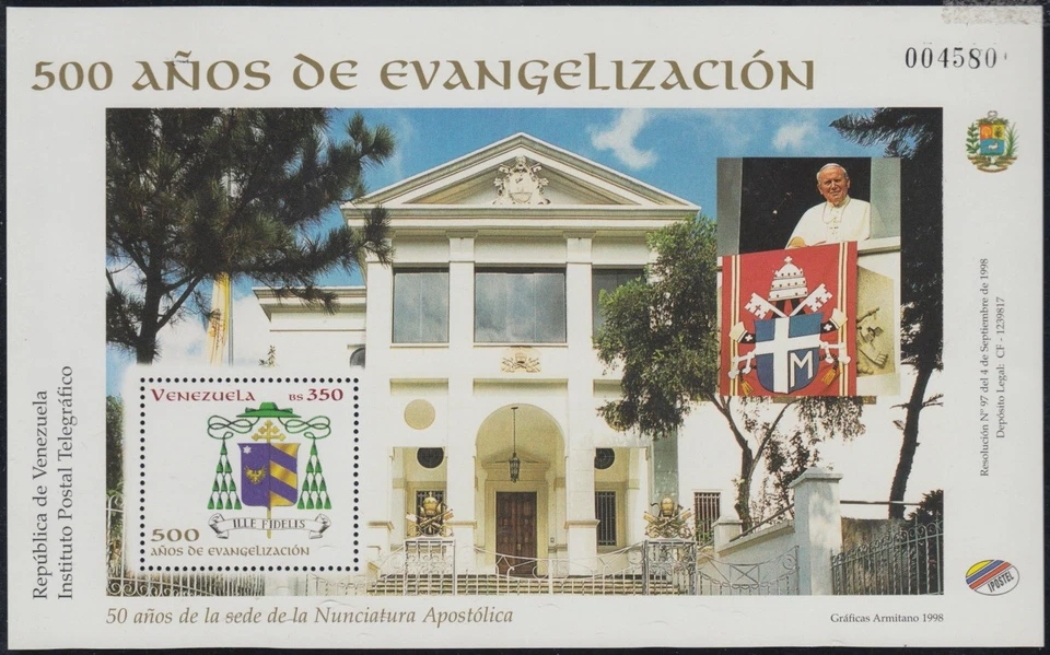 Venezuela 55 HB 1998 SS Juan Pablo II Sedes de la Nunciatura Apostólica MNH
