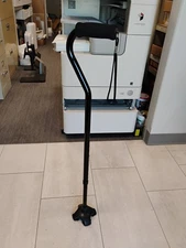 Walking Cane Self Standing Quad Offset Black Adjustable Height New Hand Grip