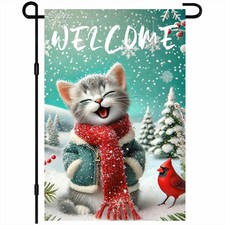 Christmas Cat Garden Flag 12X18 Inch Double Sided Outdoor Yard Banner with Sn