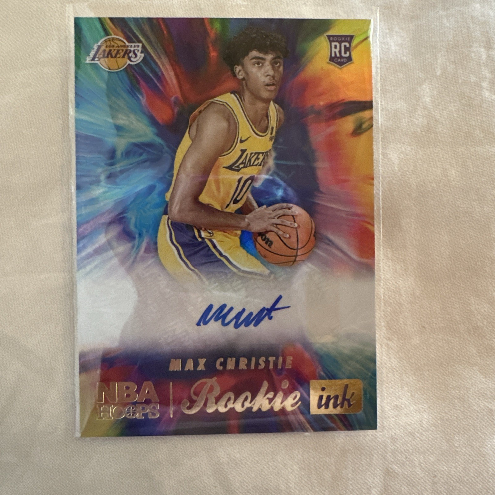 Max Christie 2022-23 Panini NBA Hoops Rookie Ink Tie-Dye Refractor Auto (RC)