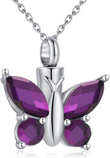 Butterfly Urn Necklace for Ashes Stainless Steel Silver Cremation Jewelry Keepsa