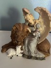 6.5" - Vintage Resin Figuring - Angel Sitting With A Lion & A Lamb - See Photos