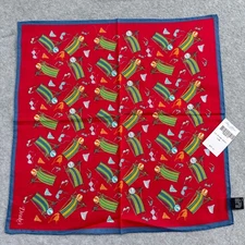 Drakes of London Pocket Square Beach Pool Red Cotton Handkerchief Made in Italy