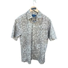 Puritan Vintage 80s Men's Hawaiian Shirt Button Up Floral Beige Size MEDIUM